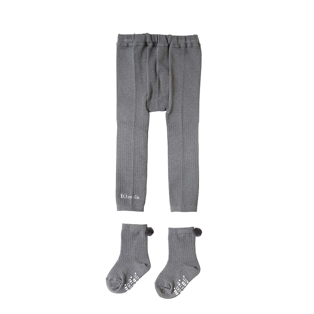 くつした付きリブレギンス　チャコール　70-80cm・80-90cm・90-100cm