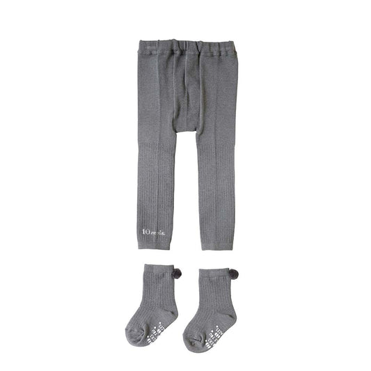 くつした付きリブレギンス　チャコール　70-80cm・80-90cm・90-100cm