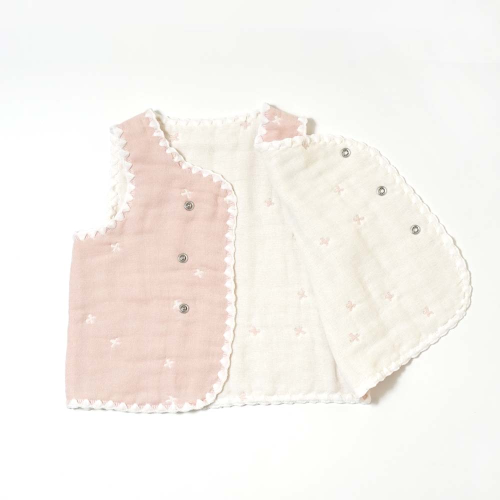シェルピンク ちょっき　70～80cm ふくふくガーゼ(6重ガーゼ)　 / 名入れ刺繍可